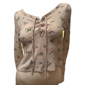 SO Cream Floral Lace-Up Sweater